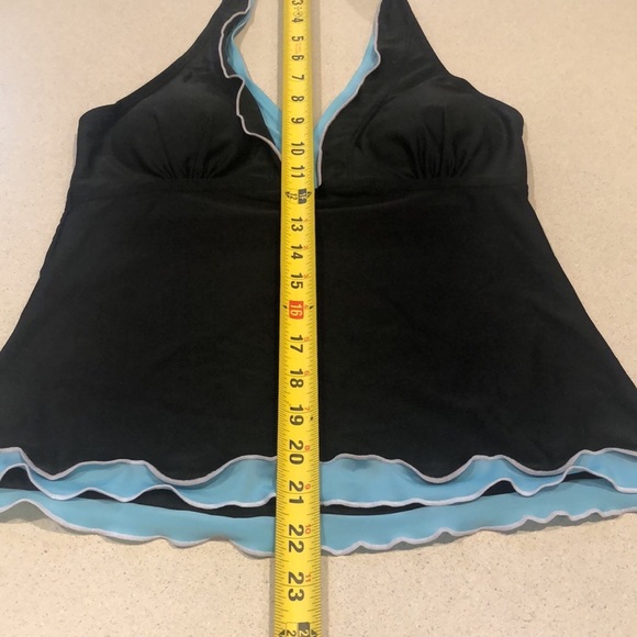 EKOUEAR HALTER TANKINI TOP BLACK WITH BLUE RUFFLE TRIM SIZE SMALL NEW WITH TAGS - Picture 11 of 12